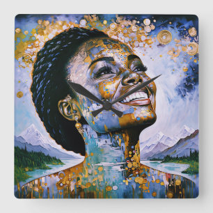 Harmonie in goud en lucht vierkante klok