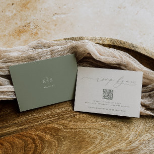 HARMONIE Sage Green Minimalist Wedding QR-code RSVP Kaartje