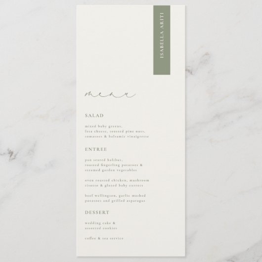 HARMONIE Sage Vert Mariage Moderne Menu Place Card (Devant)