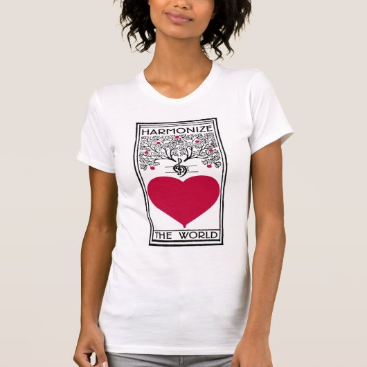 Harmoniseer de wereld van muziekliefhebbers t-shirt (Voorkant)