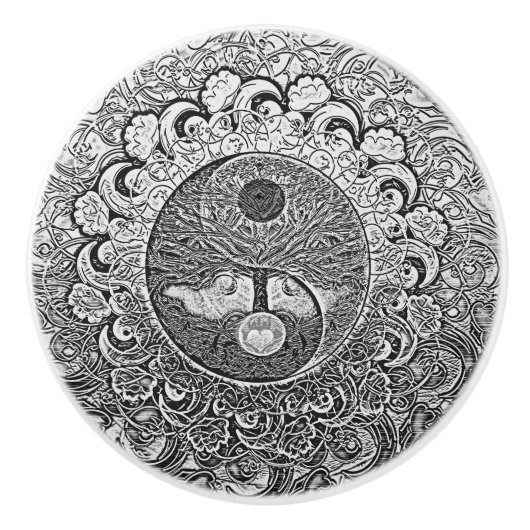 Harmony and Balance Silver Yin Yang Keramische Knop (Voorkant)