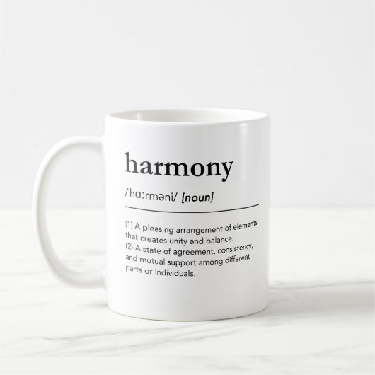 Harmony definitie klassiek zwart wit woordenboek koffiemok (Links)