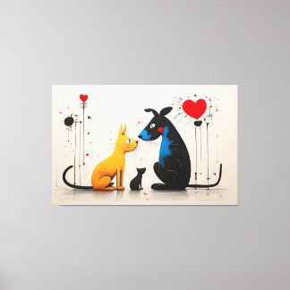 Harmony of Canines and Felines: Geïnspireerd door Canvas Afdruk
