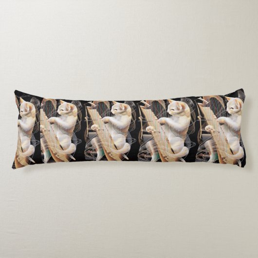 Harmony of Strings – Surreal Cat Body Pillow Lichaamskussen (Voorkant)