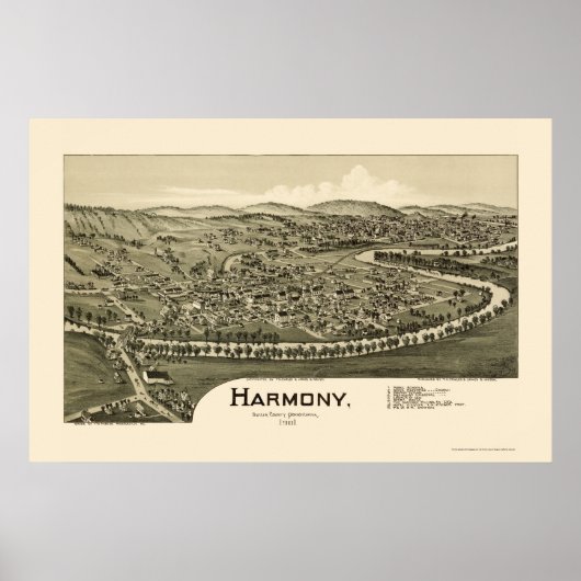 Harmony, PA Panorama Map - 1901 Poster (Voorkant)