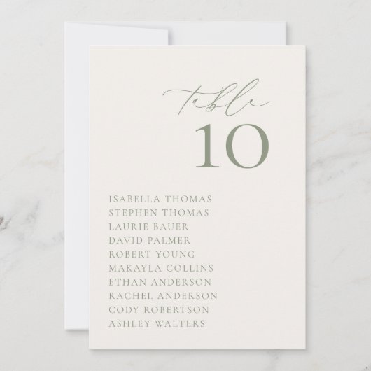 HARMONY Sage Groene Zittafel Nummer Kaart (Voorkant)