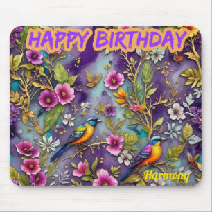 HARMONY ~ Vogels Bloemen ~ Verjaardag Groeten ~ Muismat