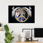 Harmony World Peace Globe World Earth Dove Poster (Bureau à domicile)