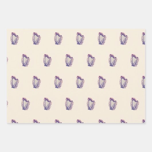 Harp Bloemen Wrapping Papier (Set van 3) Inpakpapier Vel (Voorkant 2)