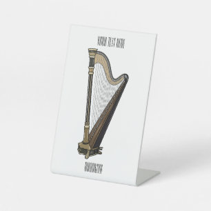 Harp cartoon illustratie reclamebord met voetstuk