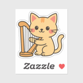 Harp Cat Fantasy Art Sticker