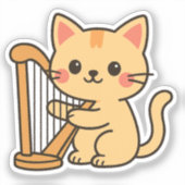 Harp Cat Fantasy Art Sticker (Voorkant)