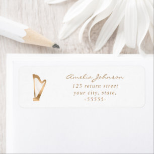 Harp Elegant Script Modern Goud Wit Muziek Etiket