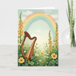 Harp en Bloemen St. Patrick's Dag Feestdagen Kaart
