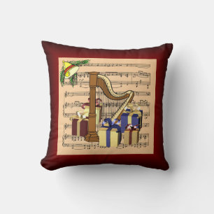 Harp & kerstcadeaus ~ Bladmuziek Achtergrond Kussen