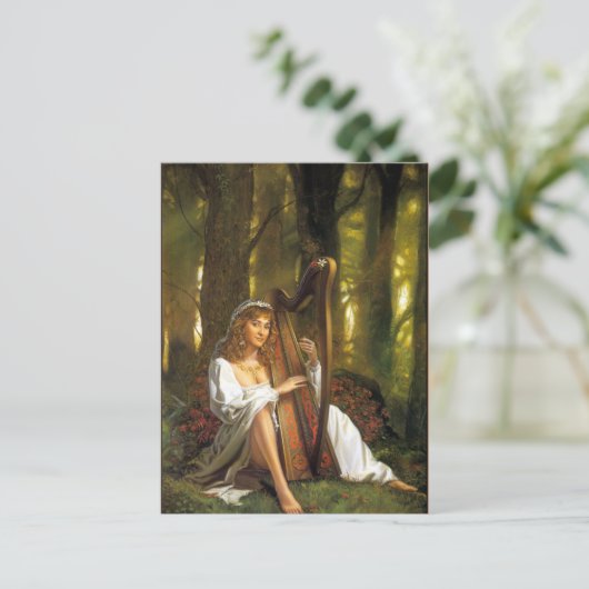 Harp Lady-Briefkaart | Betoverende vrouw met harp Briefkaart (Staand voorkant)