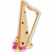 Harp met bloemen,  harpist sticker (Voorkant)