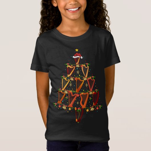 Harp Music Lover Xmas Santa Hat Harp Kerstmis T-shirt (Voorkant)