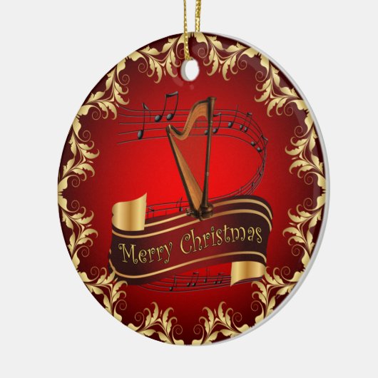 Harp ~ Musical Scroll ~ Merry Kerst~ * ~ Keramisch Ornament (Links)