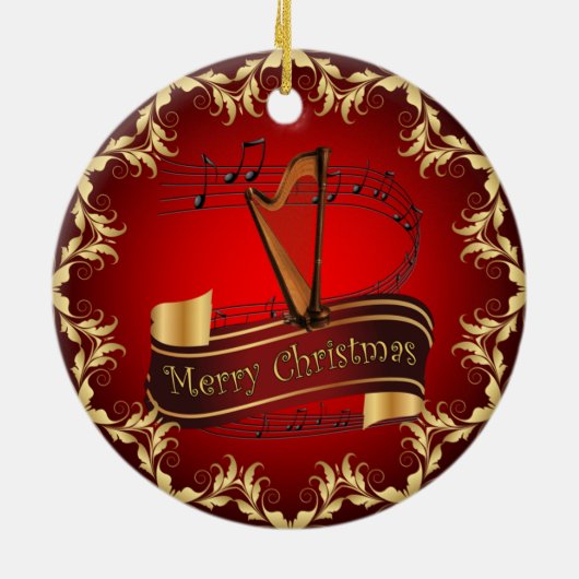 Harp ~ Musical Scroll ~ Merry Kerst~ * ~ Keramisch Ornament (Achterkant)