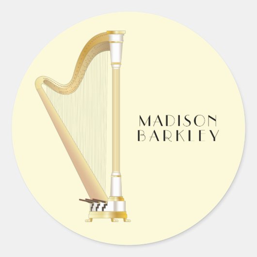Harp Musician Music Teacher Ronde Sticker (Voorkant)