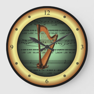 Harp op vel Music ~ Green op Gold Background ~   Grote Klok