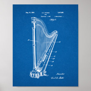 Harp Patent - Blauwdruk Poster