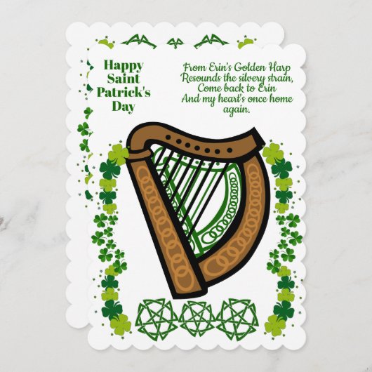 Harp Saint Patricks Day Shamrock Celtic Feestdagenkaart (Voorkant / Achterkant)