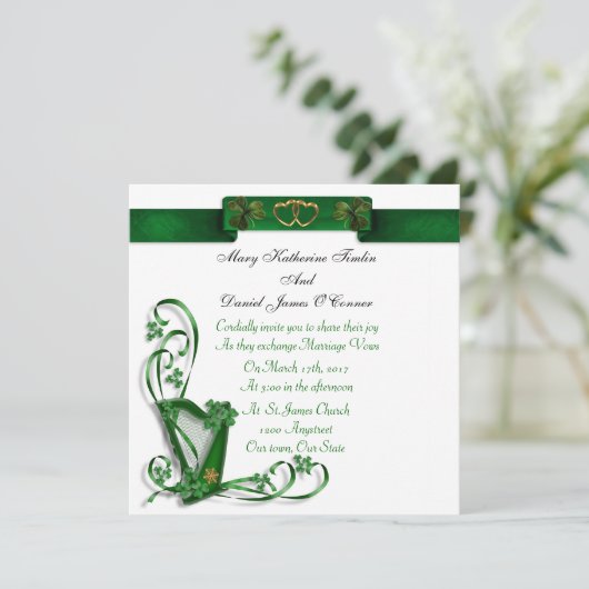 Harp shamrocks and ribbon kaart (Staand voorkant)