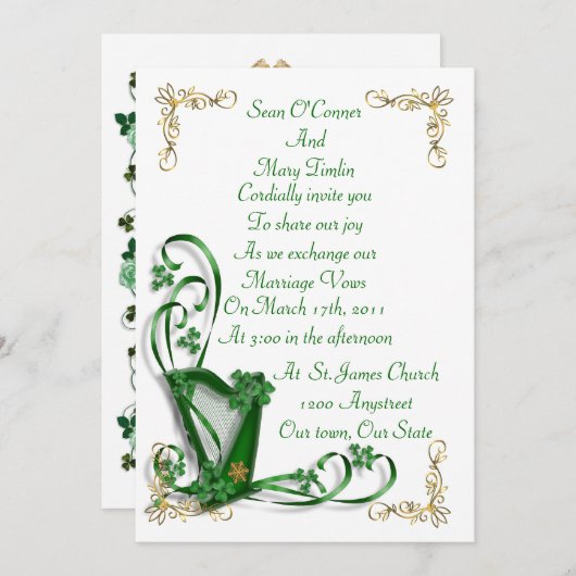 Harp shamrocks and ribbon kaart (Voorkant / Achterkant)