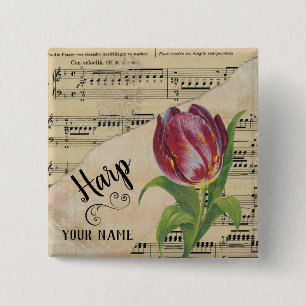 Harp Tulip vel Music Gepersonaliseerd Vierkante Button 5,1 Cm
