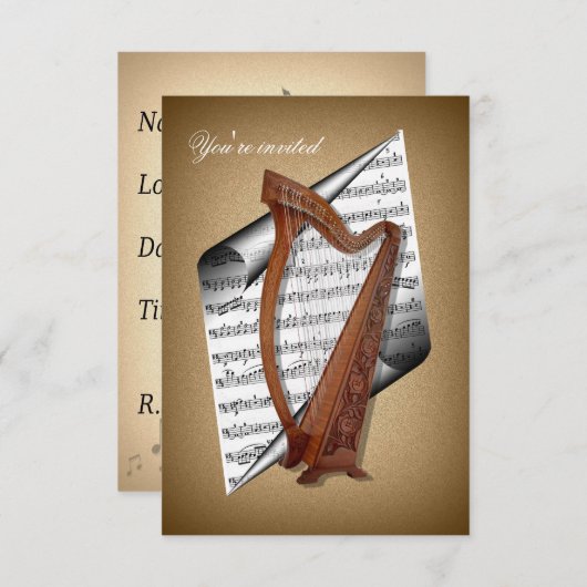 Harp-uitnodigingen Kaart (Voorkant / Achterkant)
