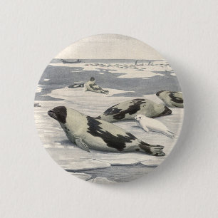  Harp-zegels in Arctische sneeuw door Louis Fuerte Ronde Button 5,7 Cm