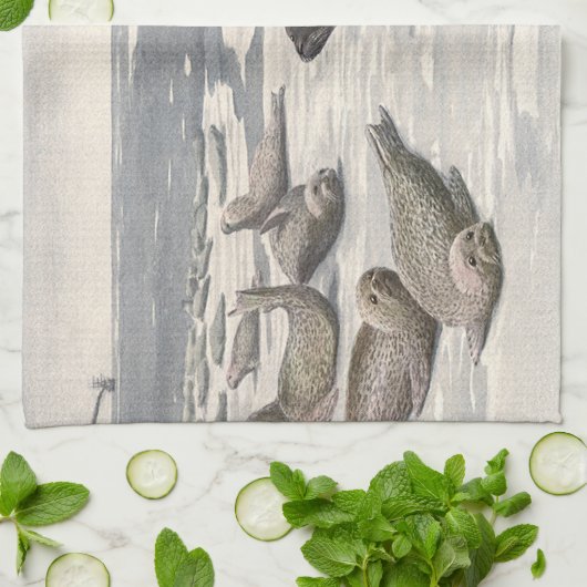 Harp-zegels in Arctische sneeuw door Louis Fuerte Theedoek (Gevouwen)