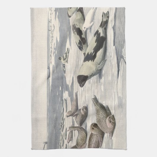 Harp-zegels in Arctische sneeuw door Louis Fuerte Theedoek (Verticaal)