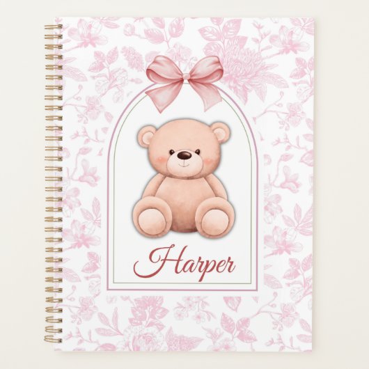 Harper | Aangepaste Roze Teddybeer Nursery Design Planner (Voorkant)