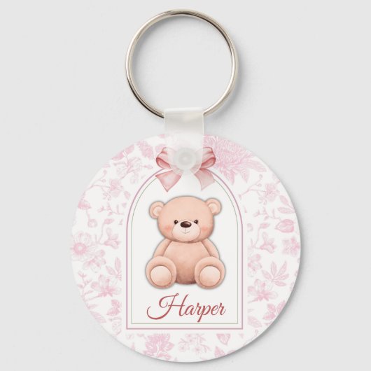 Harper | Aangepaste Roze Teddybeer Nursery Design Sleutelhanger (Voorkant)