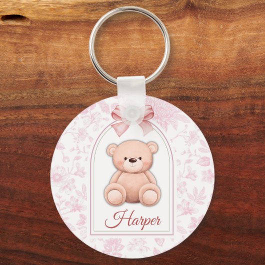 Harper | Aangepaste Roze Teddybeer Nursery Design Sleutelhanger (Voorkant)