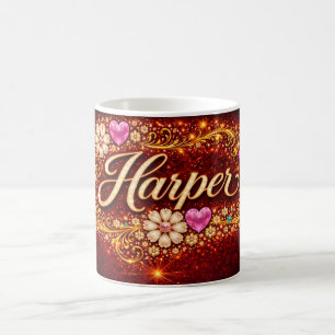 Harper Custom Roze Hart Gouden Bloem Romantisch Ca Koffiemok