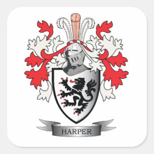 Harper Family Crest Coat of Arms Vierkante Sticker