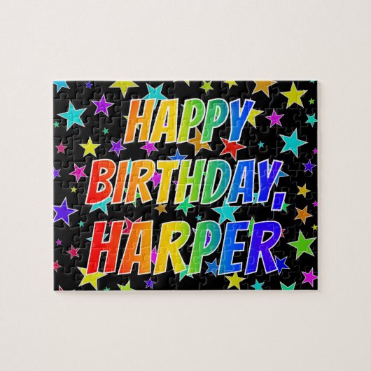 "HARPER" Voornaam, geun "HAPPY BIRTHDAY" Legpuzzel (Horizontaal)