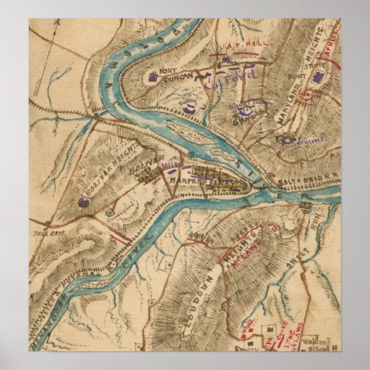 Harpers Ferry Civil War Map (1862) Poster (Voorkant)