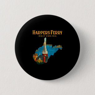 Harpers ferry landschap west virginia kaart retro ronde button 5,7 cm