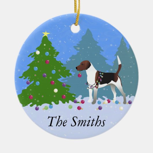 Harrier of Beagle Decorting a Kersttree Keramisch Ornament (Voorkant)