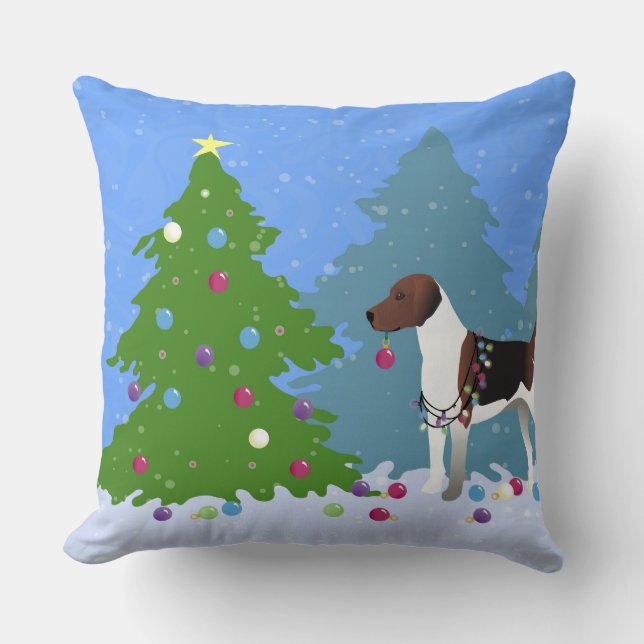 Harrier of Beagle Decorting a Kersttree Kussen (Voorkant)