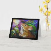 Harriet Halloween Witch Mouse Frog Waterverf Art Kaart (Gele Bloem)