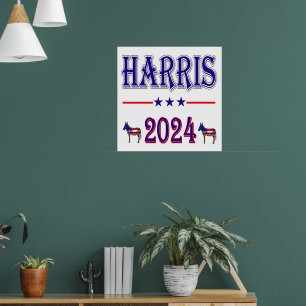 Harris 2024 Pres Democraat Ezels Vlag van de Veren Poster
