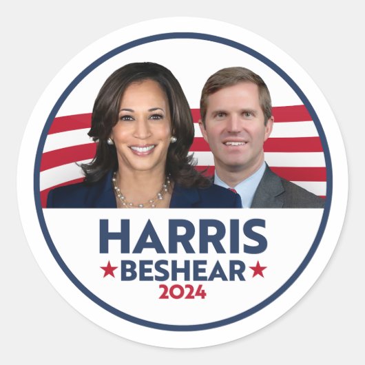 HARRIS BESHEAR 2024 RONDE STICKER (Voorkant)
