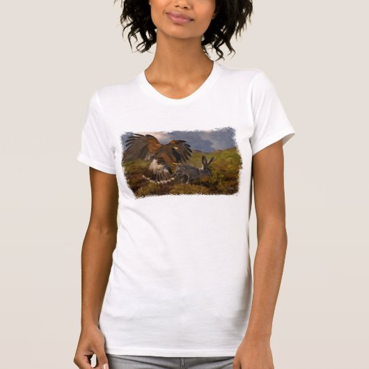 Harris Hawk en Jackrabbit - acryl T-shirt (Voorkant)