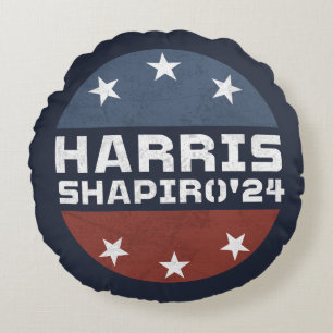 Harris Shapiro 2024 Vintage Rood Blauw Rond Kussen